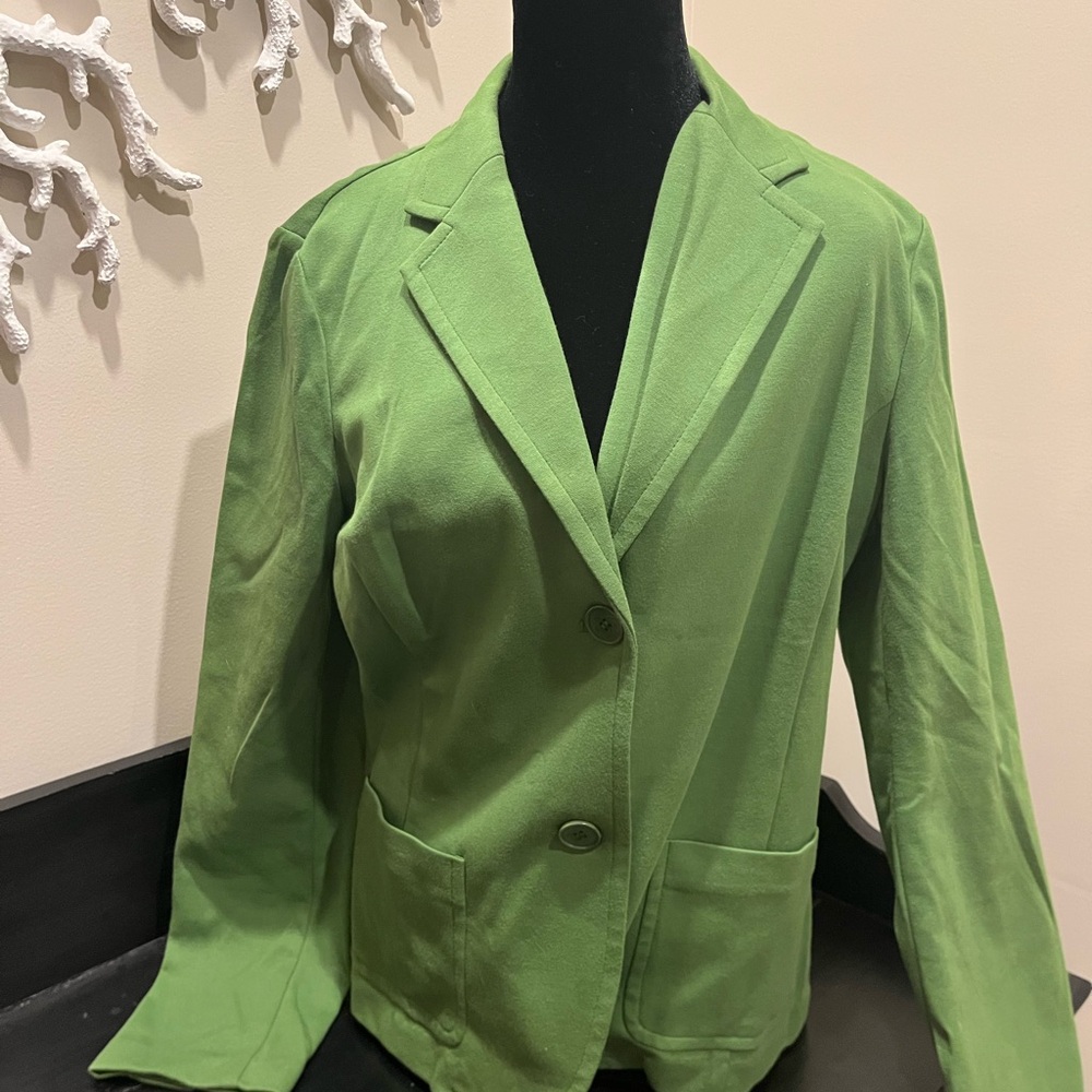 Talbots Green Knit Blazer Jacket Peplum Back Size L EUC - Picture 2 of 5